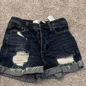 Hollister Women's Dark Blue Distressed Jean Shorts